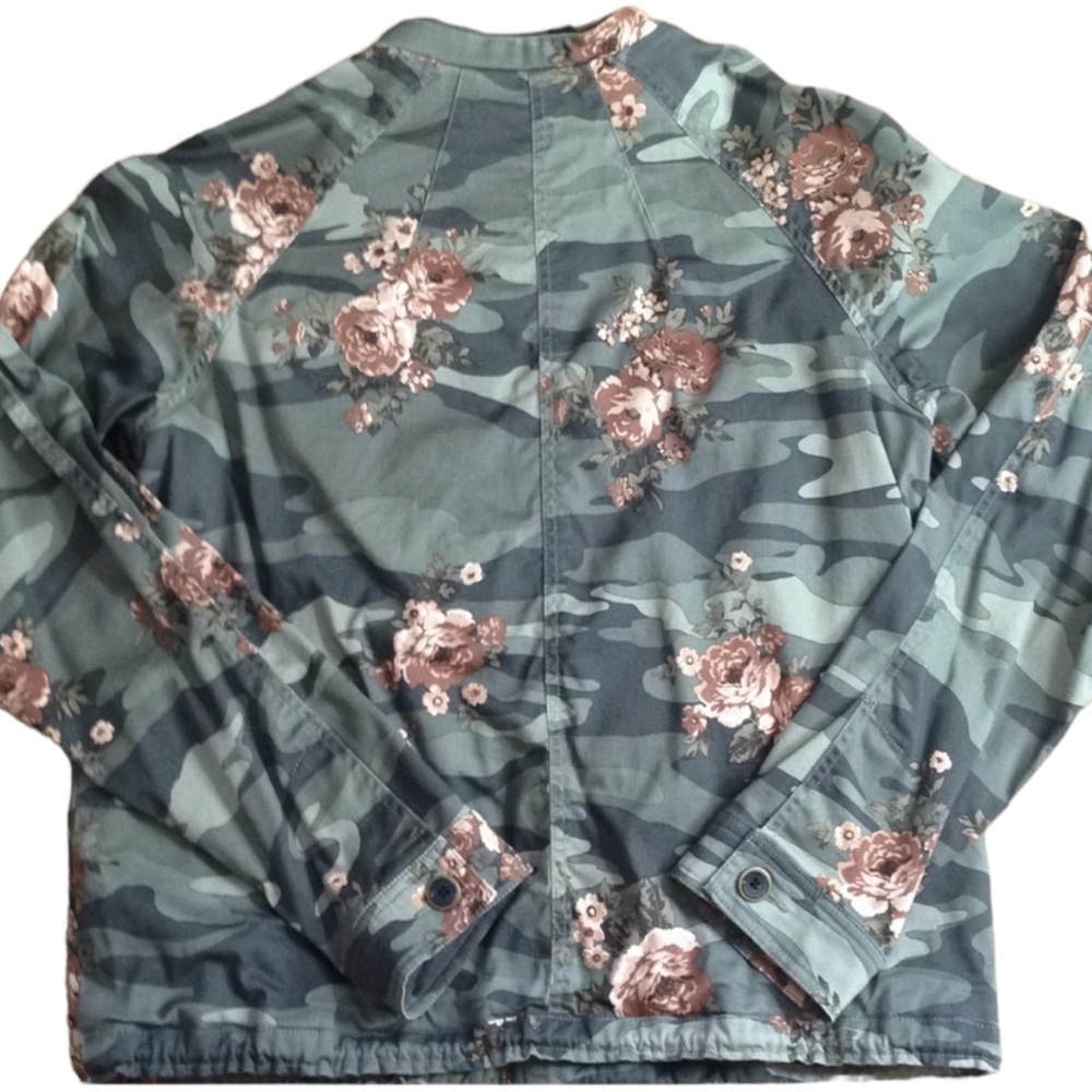 DEMOCRACY Floral Camo Bomber Jacket in Green Camo w/ Pink Florals Size Large - Picture 3 of 7